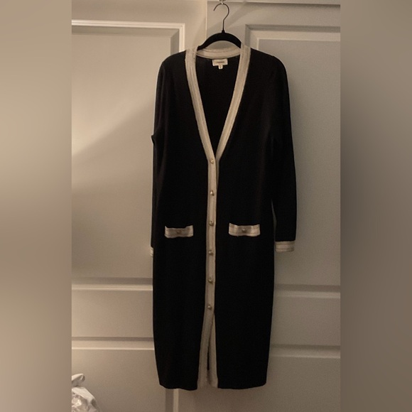 L'AGENCE Black and Cream Long Cardigan WORN ONE TIME-Large LOOK NEW -NO TAGS 🏷️
